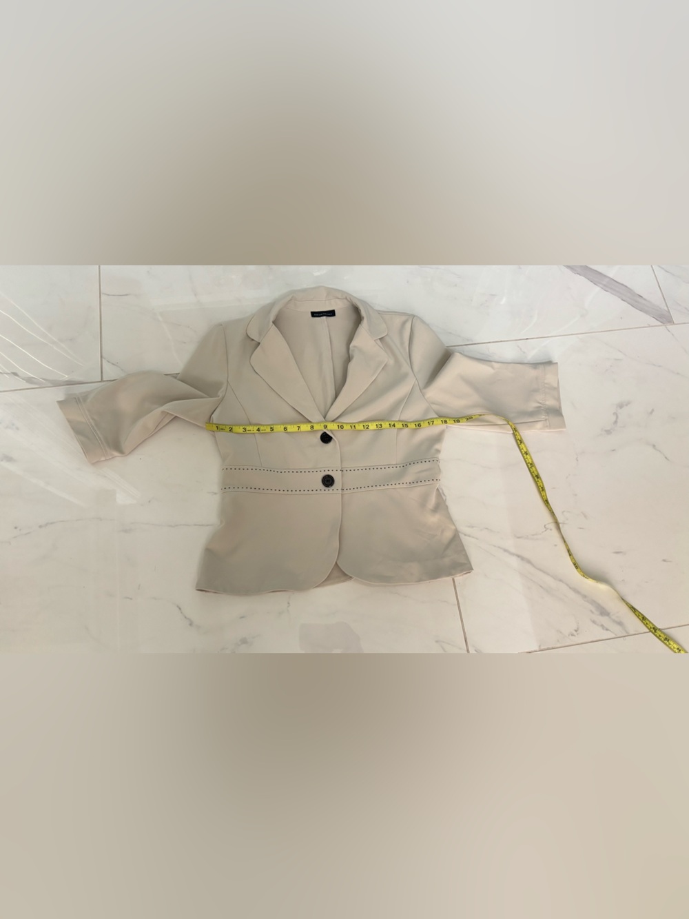 Courtenay Set Cream Two-Button Tailored Blazer 3/4 sleeves and Black Skirt - Picture 9 of 14